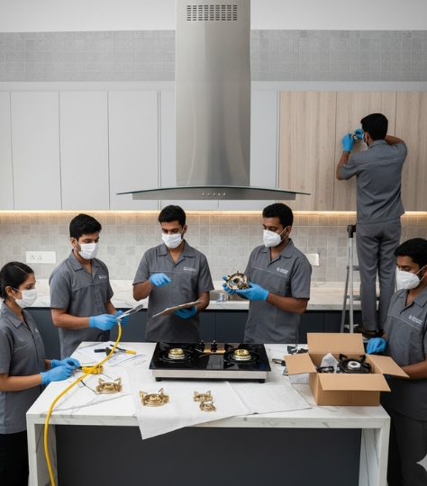 Modern kitchen chimney and hob setup